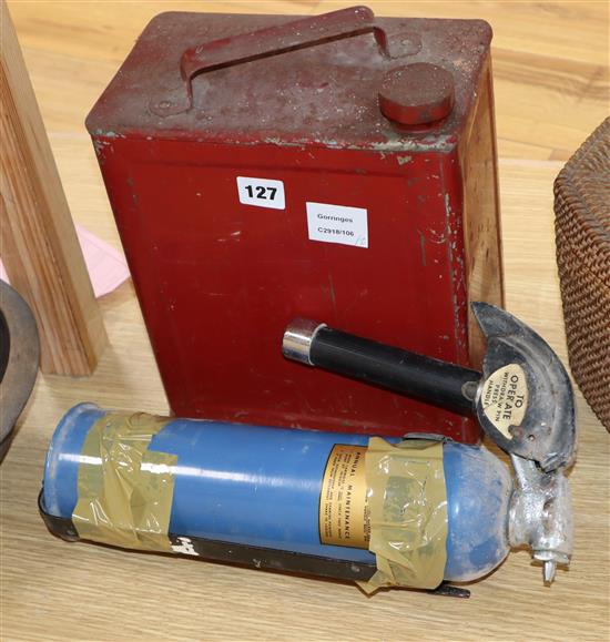 A petrol can and a fire extinguisher height 33cm